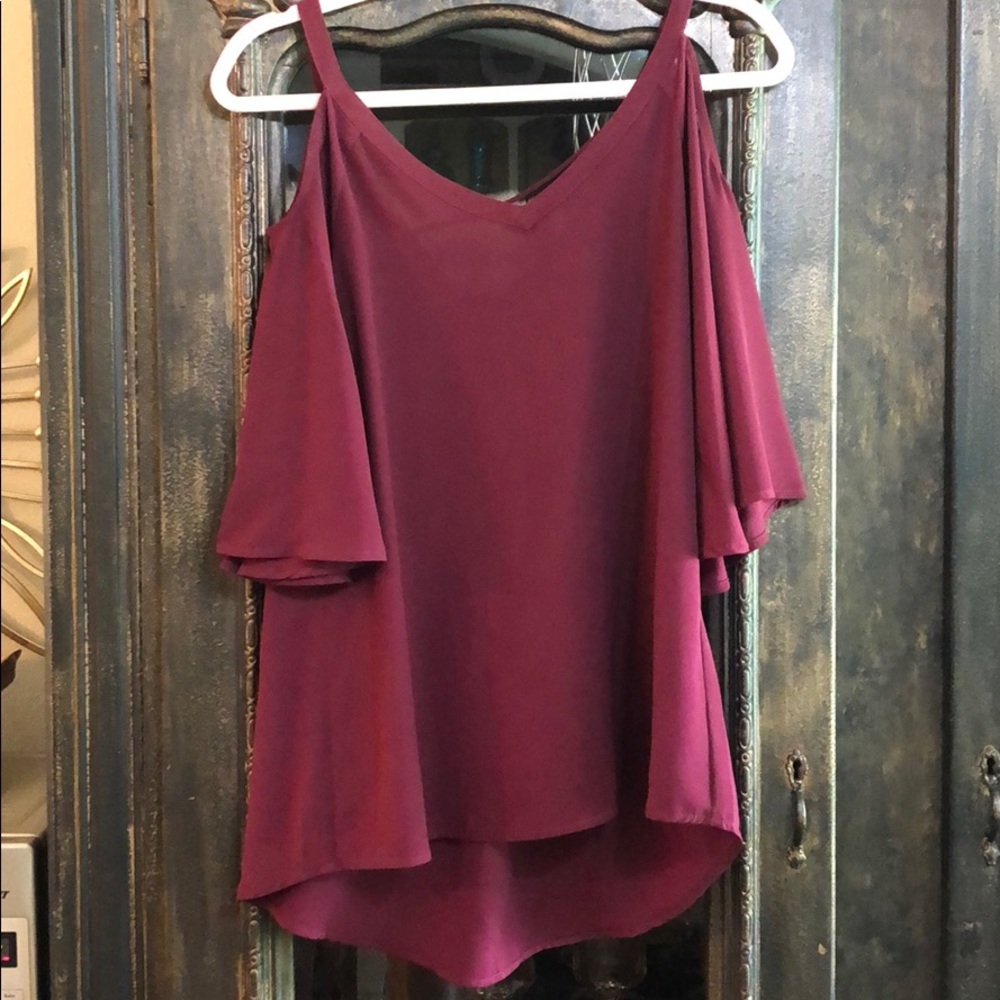 Burgundy spaghetti strap cold shoulder top